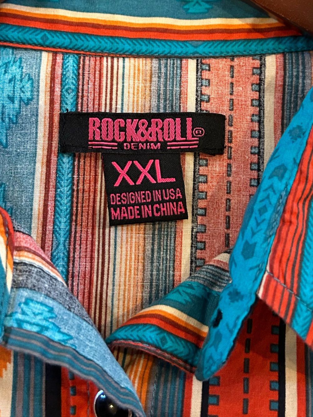 Rock & Roll Denim Southwestern Stripe Western Shirt Stretch Cotton - Picture 2 of 9